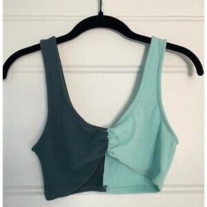 NWT Teal & Black Color Block Front Ruche Stretch Scoop Neck Crop Bralette M